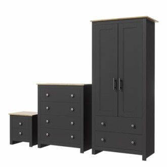Nera 3 Piece Bedroom Furniture Set Wardrobe with Drawer Chest of Drawers and Bedside Cabinet Bedroom Storage