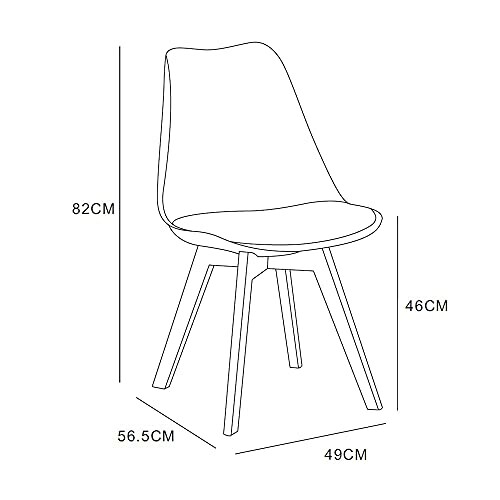 Line drawing of a modern chair with dimensions