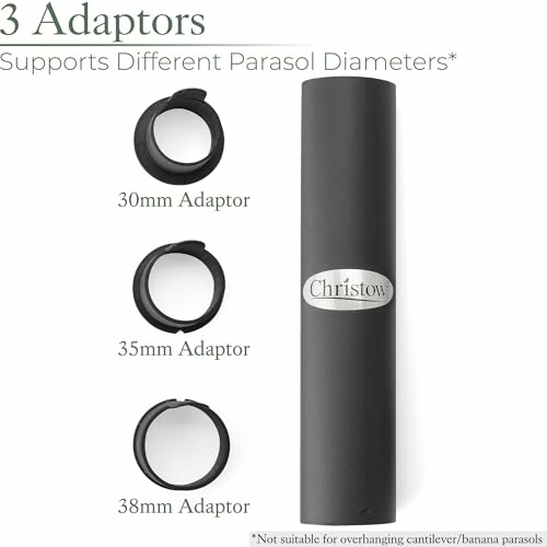 Set of three parasol adaptors with different diameters.