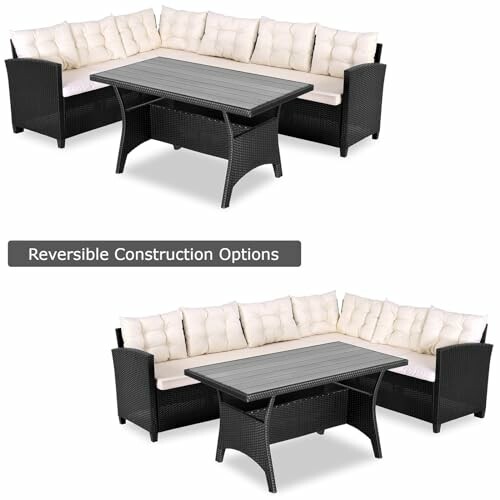 Reversible patio furniture set with a sectional sofa and table.