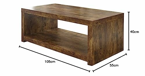 Wooden coffee table with dimensions labeled 105cm length, 55cm width, and 40cm height